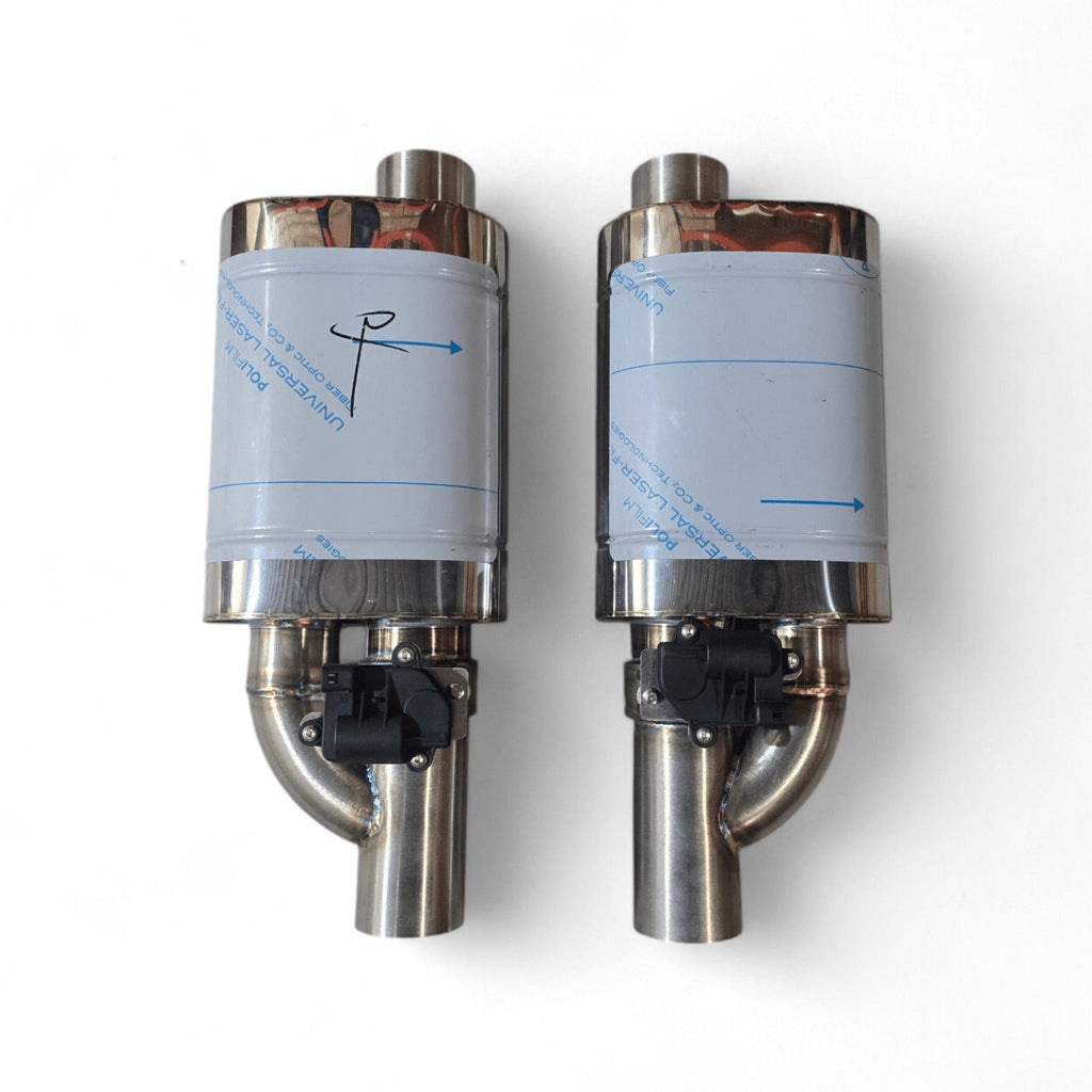 RVS Kleppendemper set links + rechts elektrische klep en besturing | Ø 63,5 – 50,8 mm