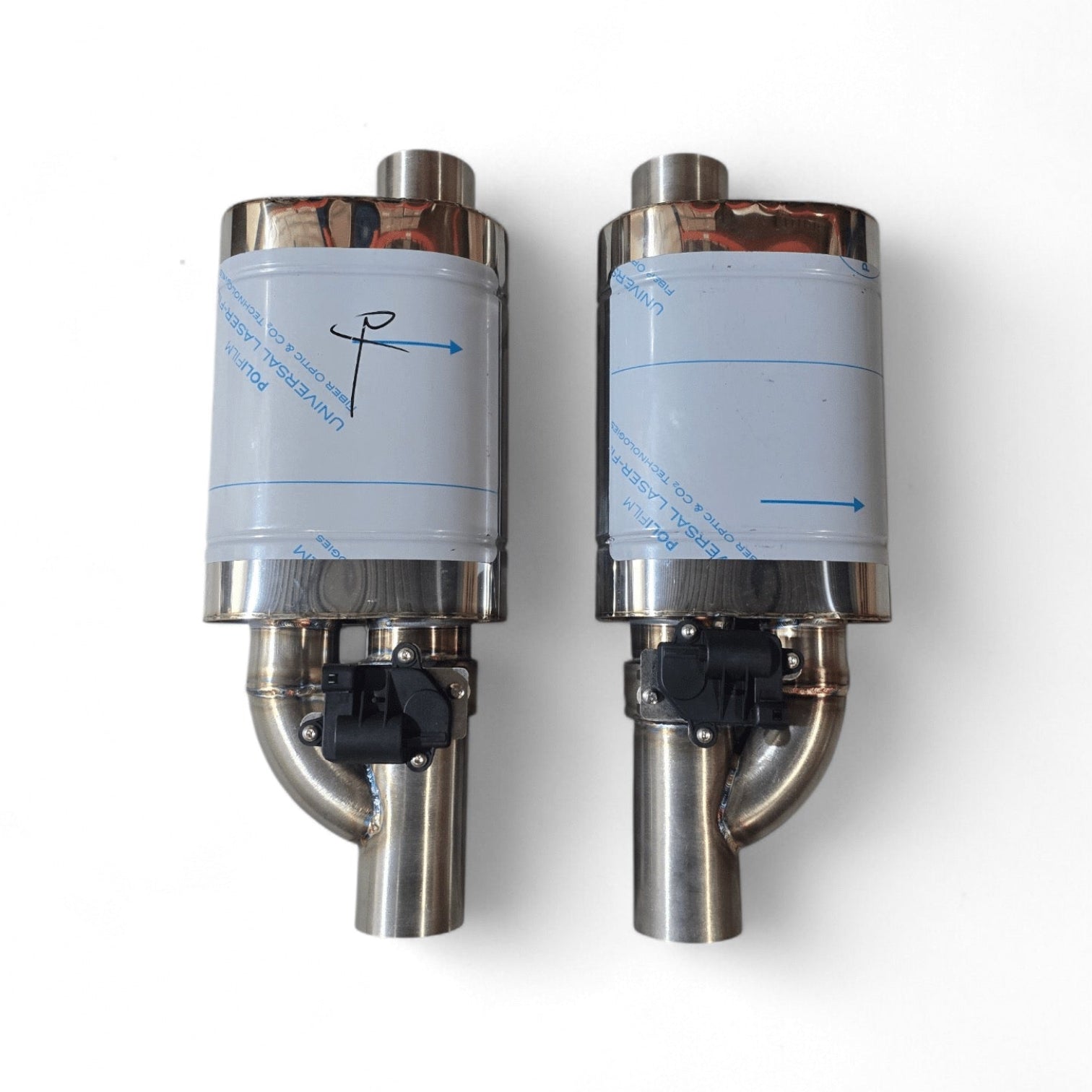 RVS Kleppendemper set links + rechts elektrische klep en besturing | Ø 63,5 – 50,8 mm