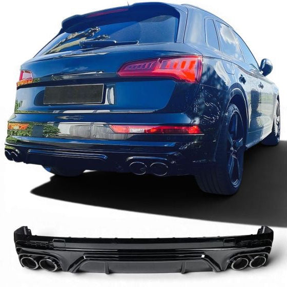 Diffuser + Uitlaatsierstukken 2x2 (ZWART) geschikt voor Audi Q5 FY met S Line & SQ5 (2017–2021)