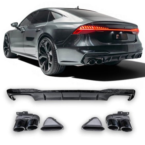 Diffuser + Uitlaatsierstukken 2x2 (ZWART) geschikt voor Audi A7 4K met S Line (2019–2024)