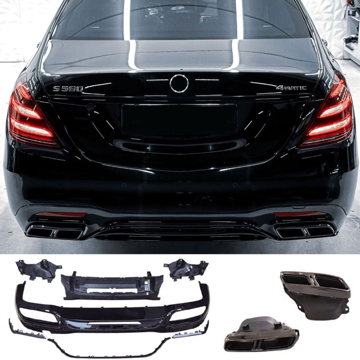 Diffuser + Uitlaatstukken (zwart) geschikt voor Mercedes S-kl. W222 Facelift | 2017-2020