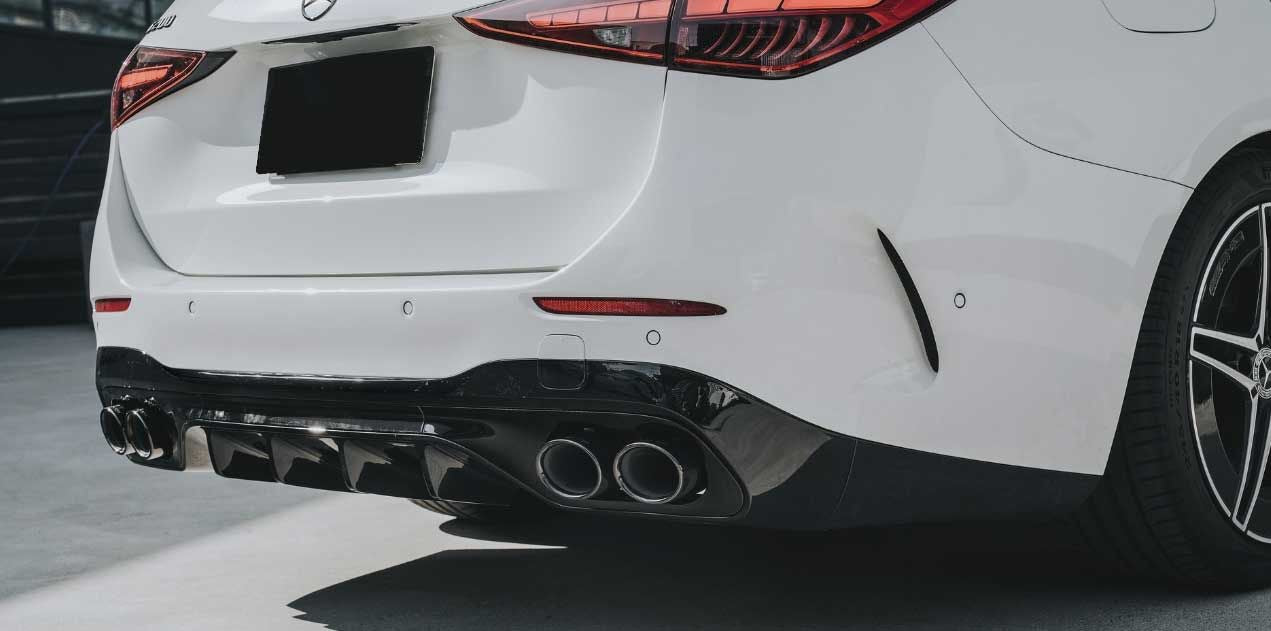 Sport Diffuser geschikt voor Mercedes C-Klasse W206 & S206 met AMG-Line + uitlaatstukken chrome