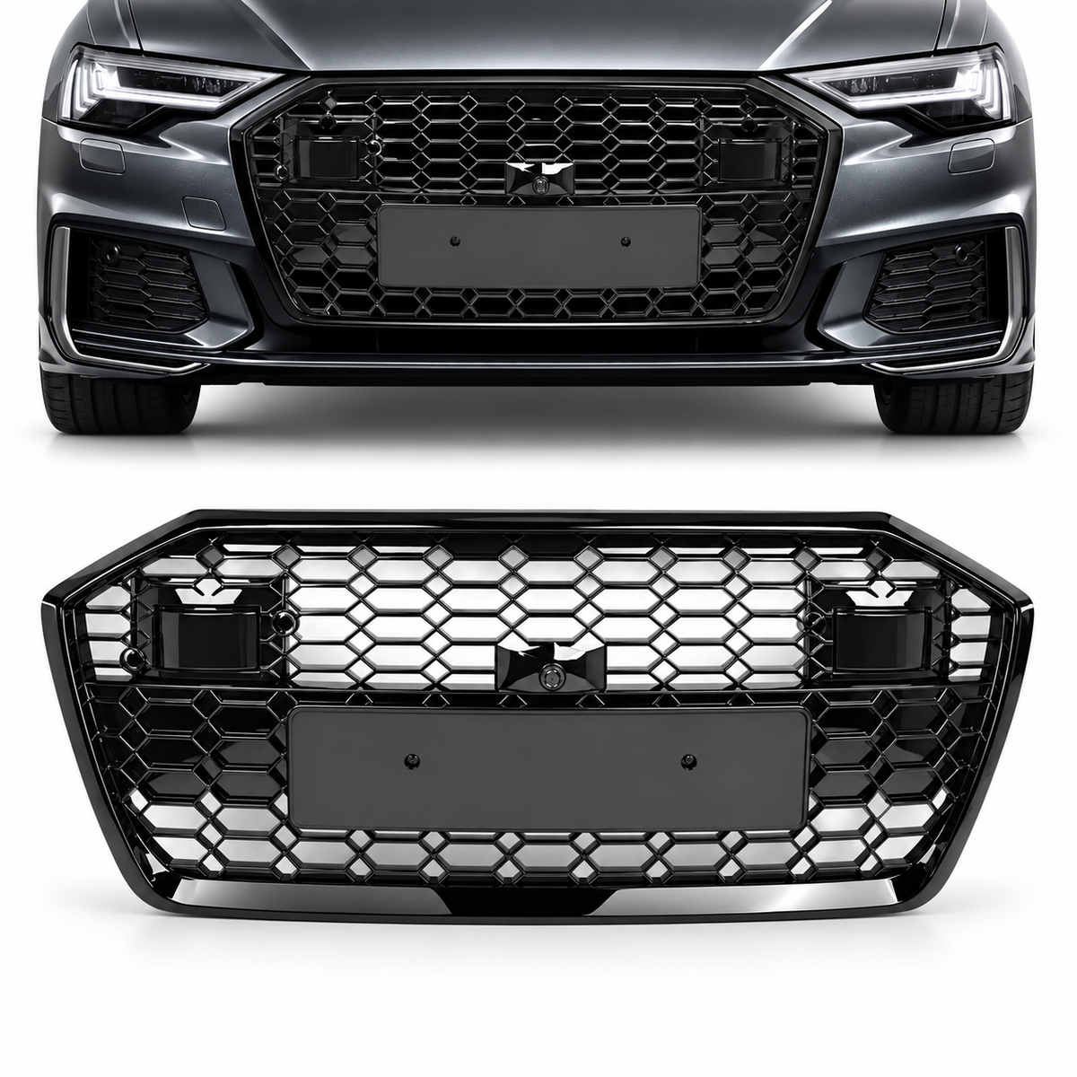 Audi A6 C8 2019–2022 honingraatgrille hoogglans zwart zonder embleem