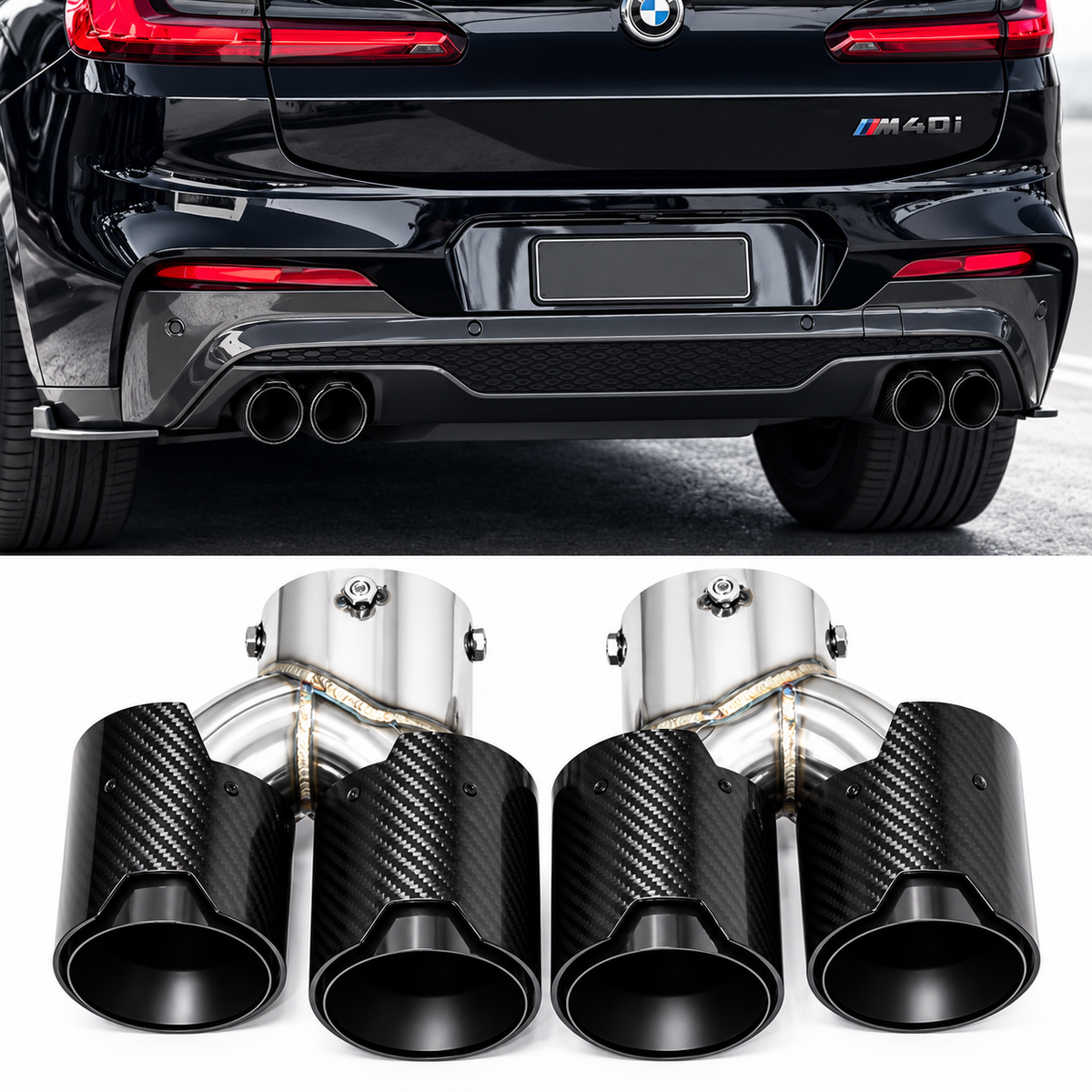 BMW X3 X4 M40i carbon quad uitlaatsierstukken - hoofdfoto