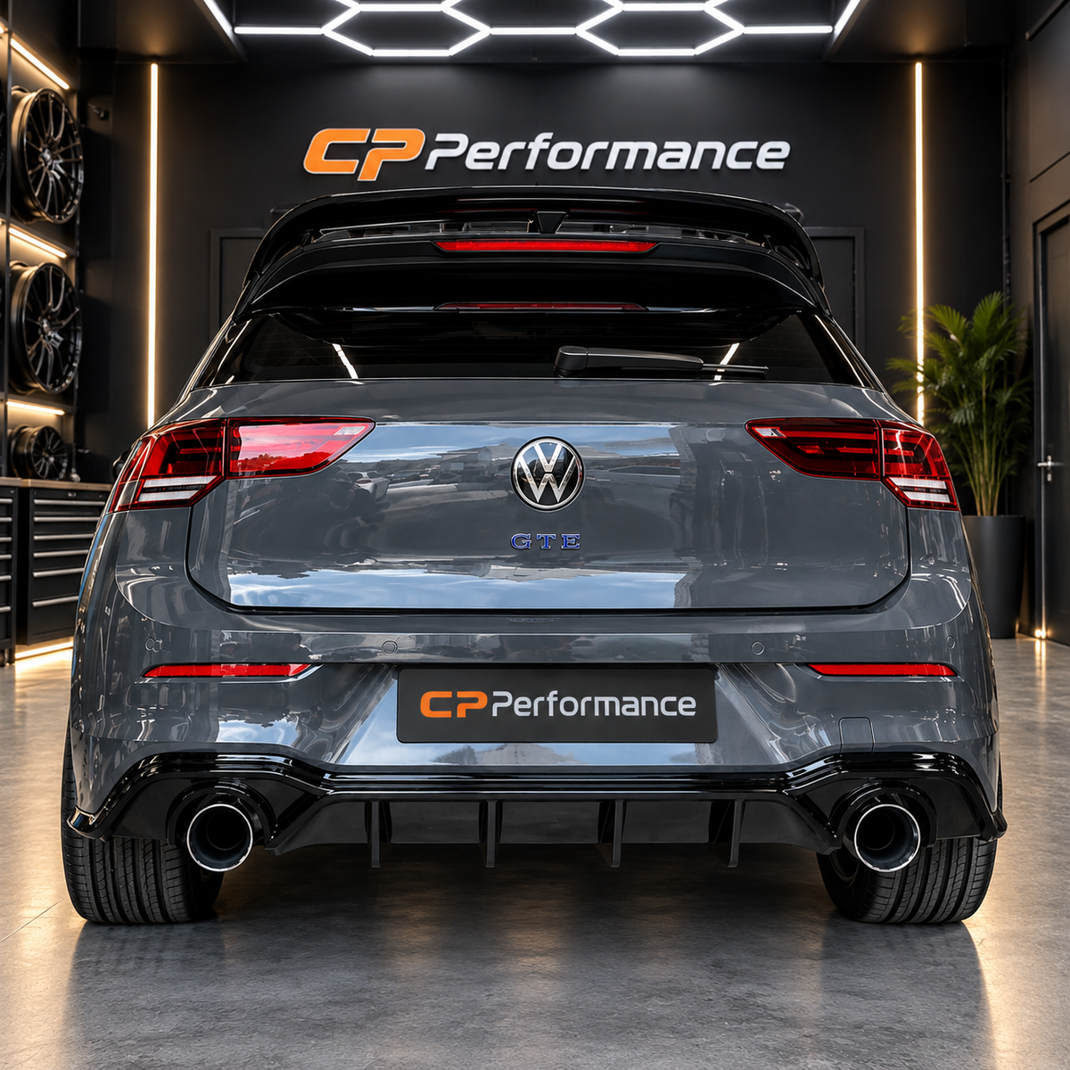 Volkswagen Golf 8 GTE met CPPerformance diffuser en sportuitlaat