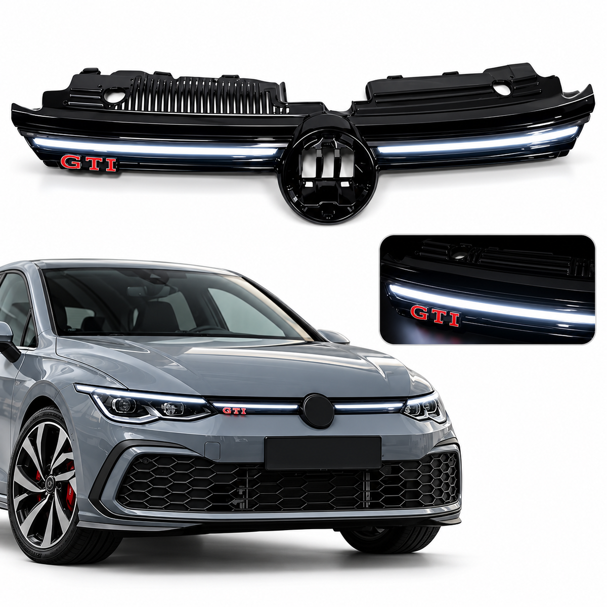Volkswagen Golf 8 GTI met hoogglans zwarte LED-grille