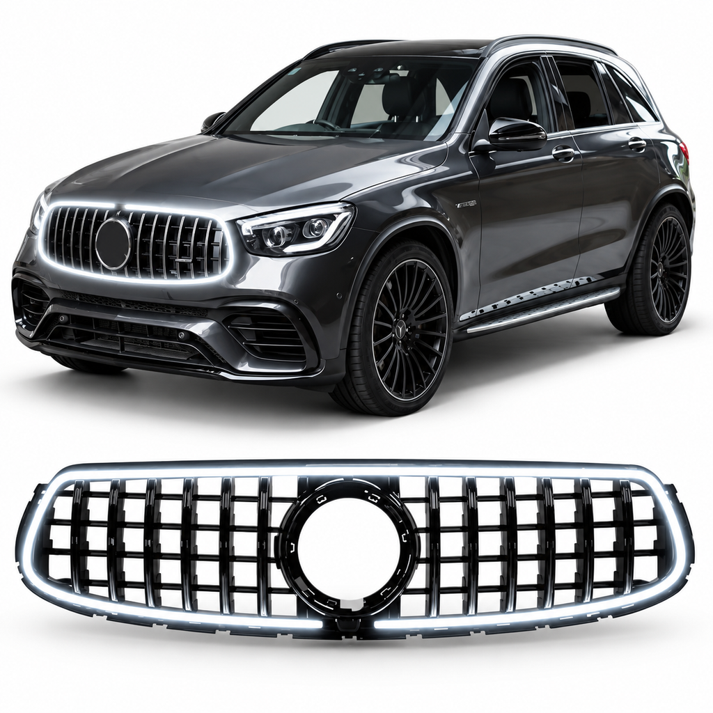 Mercedes GLC X253 Facelift Sport 2020–2022 met Panamericana grill met LED – schuin vooraanzicht