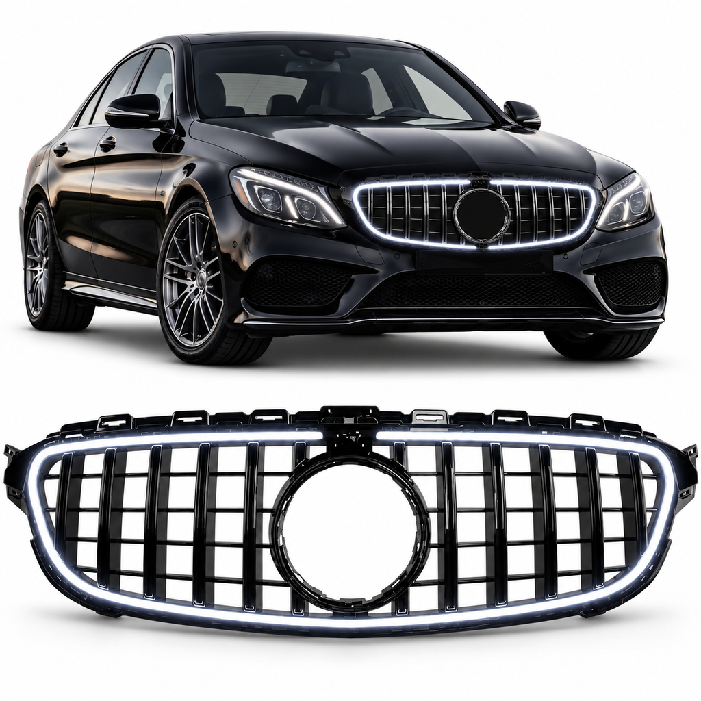 Mercedes W205 met Panamerica grill met LED en los product op witte achtergrond