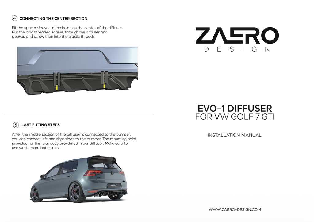 ZAERO Design diffuser Volkswagen Golf 7 GTI GTE GTD