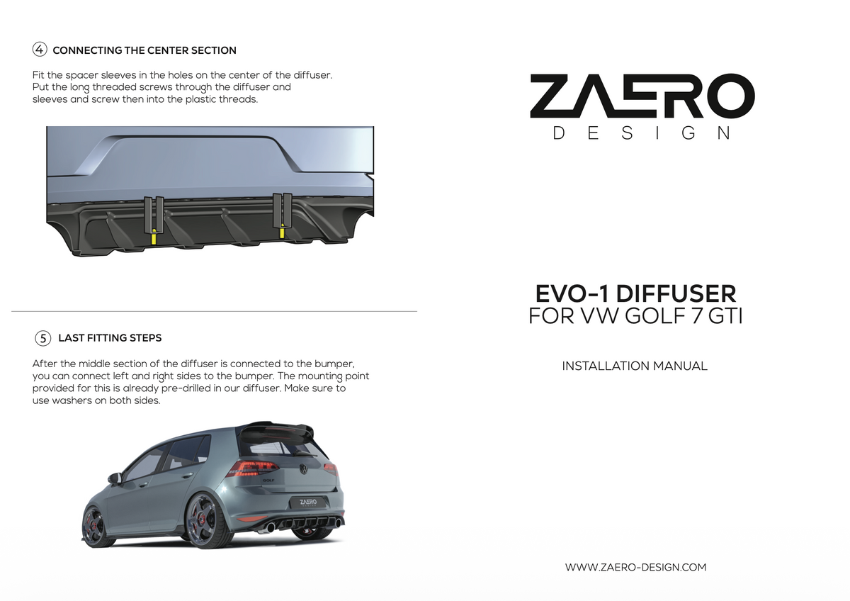 ZAERO Design diffuser Volkswagen Golf 7 GTI GTE GTD